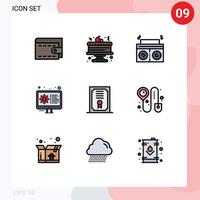 conjunto de 9 iconos de interfaz de usuario modernos signos de símbolos para comprobar la configuración de grado de radio de diploma elementos de diseño vectorial editables vector