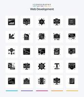 desarrollo web creativo paquete de iconos negros sólidos de 25 glifos, como diagrama de flujo. web. web. página. web vector