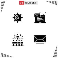 Pack of 4 Modern Solid Glyphs Signs and Symbols for Web Print Media such as wheel position teeth laptop star Editable Vector Design Elements