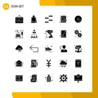 Group of 25 Modern Solid Glyphs Set for video cd export disk contacts Editable Vector Design Elements