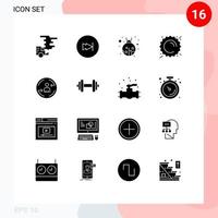 Set of 16 Commercial Solid Glyphs pack for visiter weather multimedia sunny summer Editable Vector Design Elements