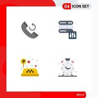 conjunto moderno de 4 iconos planos pictograma de base de datos de alarma de llamada tiempo de señal elementos de diseño vectorial editables vector