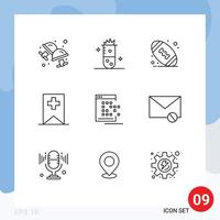 9 User Interface Outline Pack of modern Signs and Symbols of network mobile nuclear fusion media tag Editable Vector Design Elements