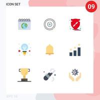 conjunto de 9 iconos de interfaz de usuario modernos símbolos signos para idea de alerta confianza creatividad escudo elementos de diseño vectorial editables vector