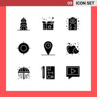 9 Thematic Vector Solid Glyphs and Editable Symbols of time geo plan travel location Editable Vector Design Elements