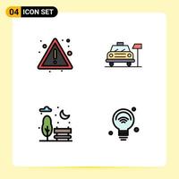 Group of 4 Modern Filledline Flat Colors Set for alert city sign hotel bulb Editable Vector Design Elements