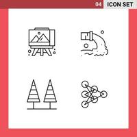 Modern Set of 4 Filledline Flat Colors and symbols such as easel forest pipe sewage park Editable Vector Design Elements