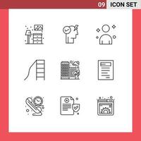 User Interface Pack of 9 Basic Outlines of house building male slide child Editable Vector Design Elements