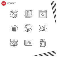 Group of 9 Outlines Signs and Symbols for implanting data article computing cloud Editable Vector Design Elements