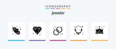 paquete de iconos de glifo 5 de joyería que incluye gorra. Moda. aretes. corona. joyas. diseño de iconos creativos vector