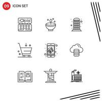 Set of 9 Commercial Outlines pack for commerce buy festival call box Editable Vector Design Elements