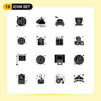 Group of 16 Solid Glyphs Signs and Symbols for internet global automobile star hat Editable Vector Design Elements