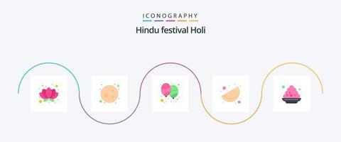 Holi Flat 5 Icon Pack Including festival. plate. holi. colour. matrhri vector