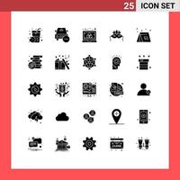 grupo universal de símbolos de icono de 25 glifos sólidos modernos de elementos de diseño de vector editables de pantalla de disfraces de vehículos venecianos de campamento