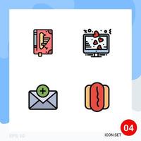Set of 4 Vector Filledline Flat Colors on Grid for book love sign declaration heart chat Editable Vector Design Elements
