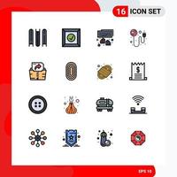 Set of 16 Commercial Flat Color Filled Lines pack for adornment file programming computing recharge Editable Creative Vector Design Elements