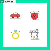 4 Universal Flat Icons Set for Web and Mobile Applications cabriolet gift halloween diamond construction Editable Vector Design Elements