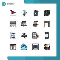 User Interface Pack of 16 Basic Flat Color Filled Lines of database hobbies light dvd water Editable Creative Vector Design Elements