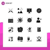 Editable Vector Line Pack of 16 Simple Solid Glyphs of chemistry dates bug calendar compass Editable Vector Design Elements