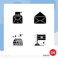 Pack of 4 Modern Solid Glyphs Signs and Symbols for Web Print Media such as email house invitation mail real estate Editable Vector Design Elements