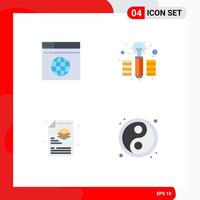 4 Thematic Vector Flat Icons and Editable Symbols of internet file web pencil yin yang Editable Vector Design Elements