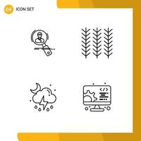 4 Universal Filledline Flat Colors Set for Web and Mobile Applications search plant hunting resume storm Editable Vector Design Elements