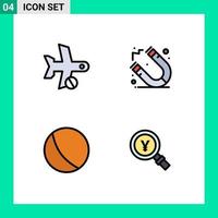 4 User Interface Filledline Flat Color Pack of modern Signs and Symbols of cancel ball transport magnet yen Editable Vector Design Elements