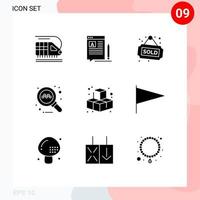 Modern Set of 9 Solid Glyphs and symbols such as play cubes tag taxi online Editable Vector Design Elements