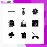 Pictogram Set of 9 Simple Solid Glyphs of celebration optimization speed management document Editable Vector Design Elements