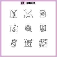 Pack of 9 creative Outlines of online search box gear easter cart Editable Vector Design Elements