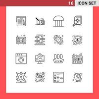 16 Universal Outline Signs Symbols of market data pencil analysis court of law Editable Vector Design Elements