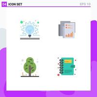 Set of 4 Vector Flat Icons on Grid for bulb marketing idea audit camping Editable Vector Design Elements