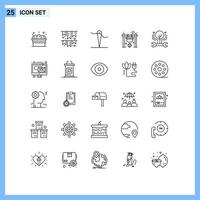 User Interface Pack of 25 Basic Lines of engineering fire handmade cook campfire Editable Vector Design Elements
