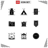 User Interface Pack of 9 Basic Solid Glyphs of download folder travel data growth Editable Vector Design Elements