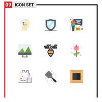 Editable Vector Line Pack of 9 Simple Flat Colors of bob graph shield display program Editable Vector Design Elements
