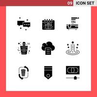 Group of 9 Solid Glyphs Signs and Symbols for document cloud bathroom halloween bottle Editable Vector Design Elements