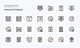 paquete de iconos de 25 líneas de red y base de datos vector