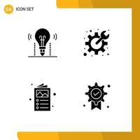 Editable Vector Line Pack of 4 Simple Solid Glyphs of idea ad solution gear catalog Editable Vector Design Elements