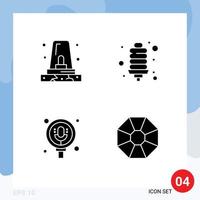 Group of 4 Solid Glyphs Signs and Symbols for alert microphone siren energy saver pack Editable Vector Design Elements