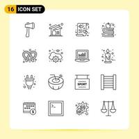 Group of 16 Outlines Signs and Symbols for bake books real estate apple love Editable Vector Design Elements