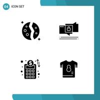 User Interface Pack of 4 Basic Solid Glyphs of astronomy accounts plan planet chating business planning Editable Vector Design Elements