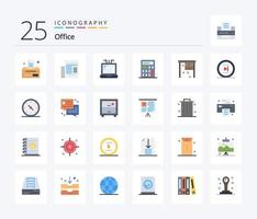 Office 25 Flat Color icon pack including onward. office. office. movie. office desk vector