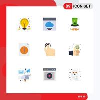 User Interface Pack of 9 Basic Flat Colors of hand click user file alert Editable Vector Design Elements