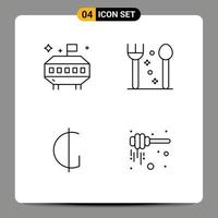 4 Thematic Vector Filledline Flat Colors and Editable Symbols of astronomy paraguayan cutlery currency honey Editable Vector Design Elements