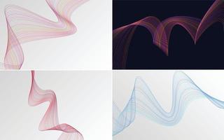 Set of 4 geometric wave pattern background Abstract waving line vector