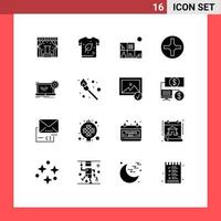 Mobile Interface Solid Glyph Set of 16 Pictograms of electronics blueprint shirt screwdriver cross Editable Vector Design Elements