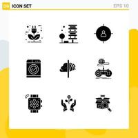 Set of 9 Vector Solid Glyphs on Grid for washing technology city machine management Editable Vector Design Elements