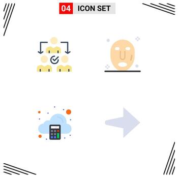 4 iconos planos universales establecidos para aplicaciones web y móviles asignación calcular distribución spa flecha elementos de diseño vectorial editables vector