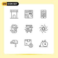 paquete de iconos de vector de stock de 9 signos y símbolos de línea para configuración móvil gráfico móvil de río infografía elementos de diseño de vector editables