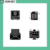 Pack of 4 Modern Solid Glyphs Signs and Symbols for Web Print Media such as safe branding lock security communication Editable Vector Design Elements